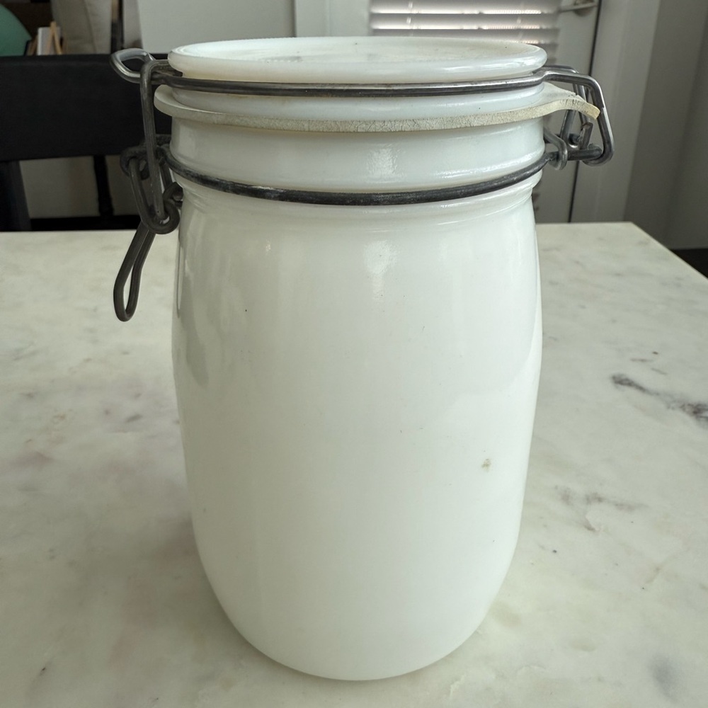 Vintage White Airtight Kitchen Storage Jar great for coffee storage